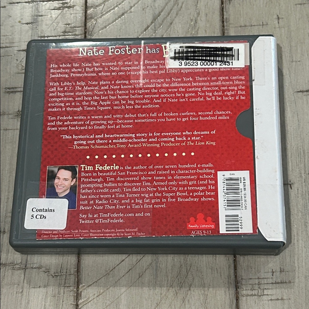 Audiobook - Better Nate Than Ever -- Tim Federle 5 CDs Humorous - Odyssey Award - Picture 2 of 3